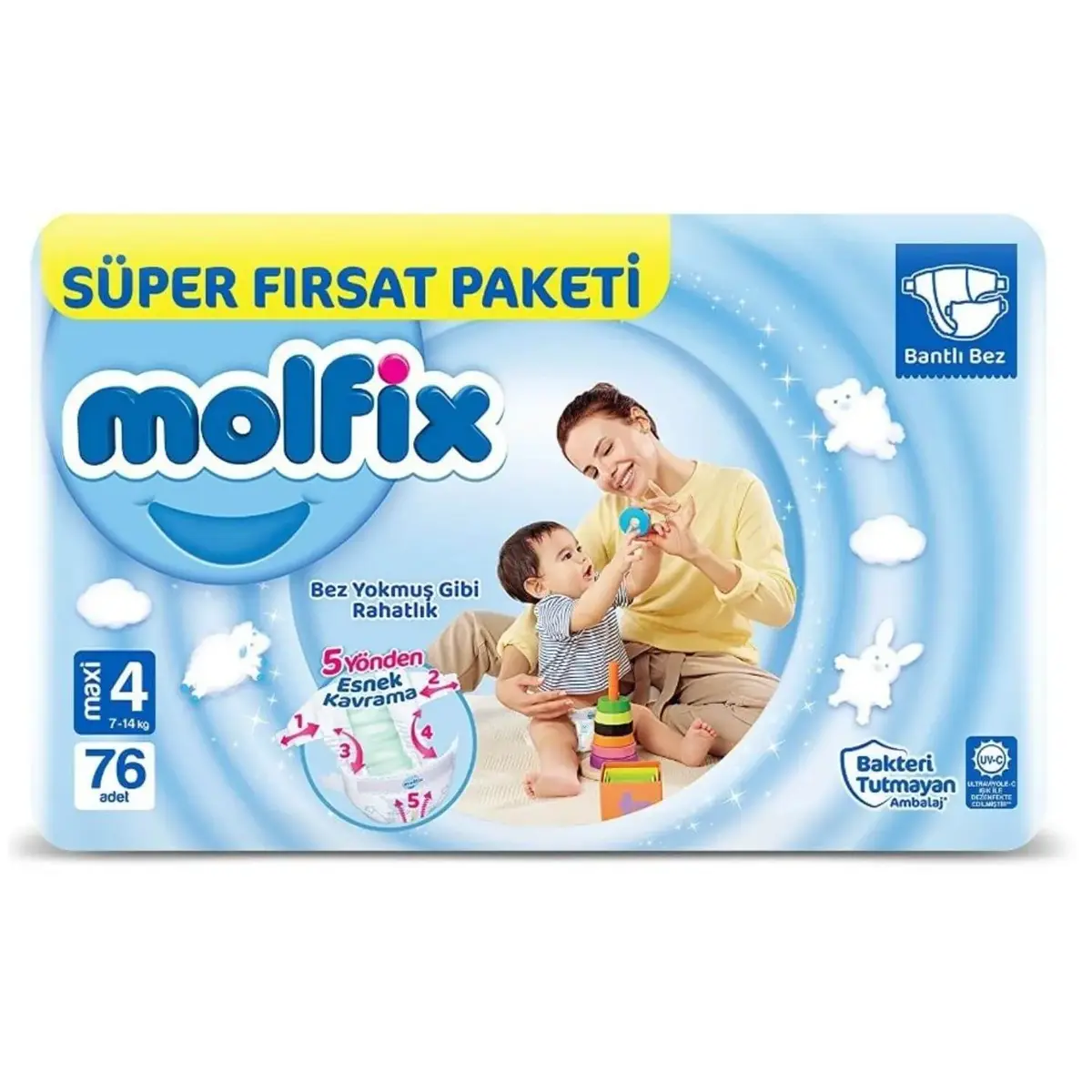 Molfix Bebek Bezi 4 Beden Maxi 7-14 Kg 76lı Süper Fırsat Paketi