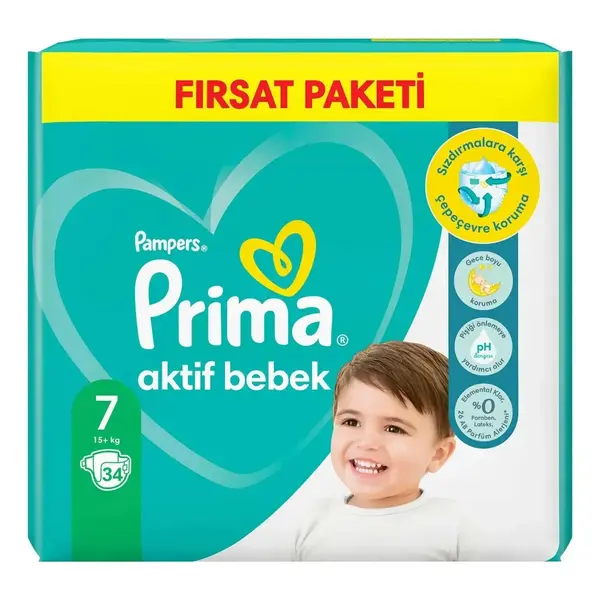 Prima Aktif Bebek Bezi 7 Beden 34lü Fırsat Paket 