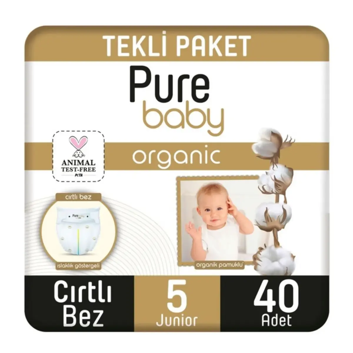 Pure Baby Organik Bebek Bezi 5 Beden Junior 40lı Jumbo Paket