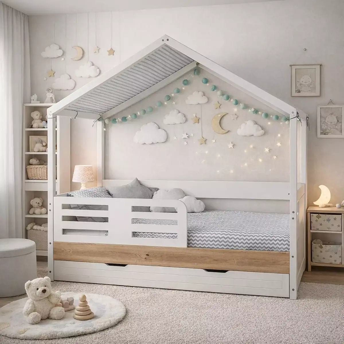 Babyhope Santana Montessori Çatılı Karyola 90x190 Meşe