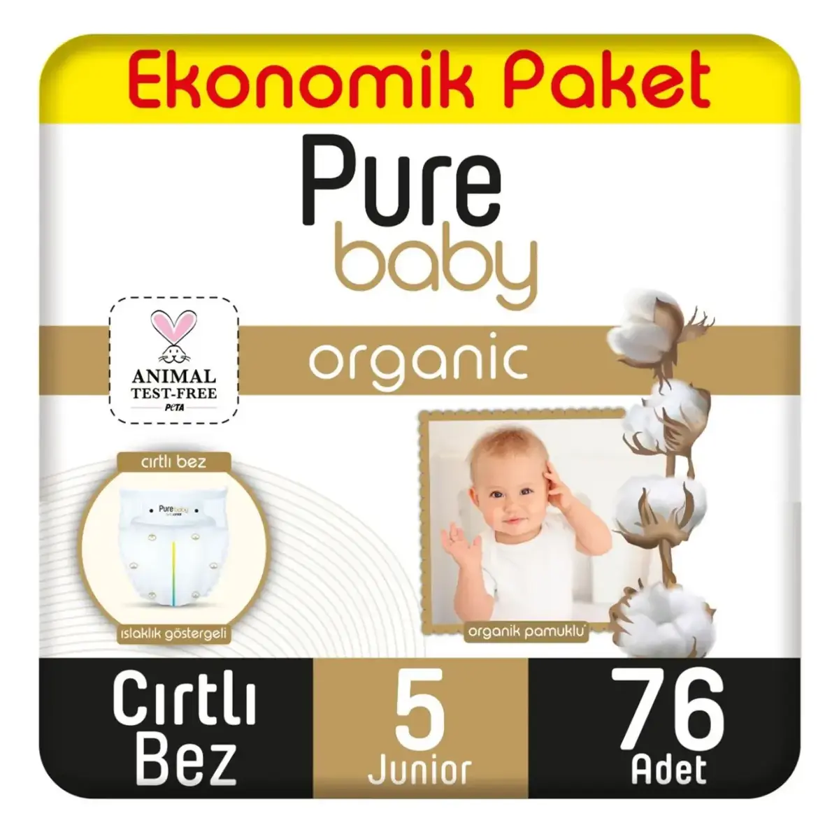 Pure Baby Organik Bebek Bezi 5 Beden Junior 76lı