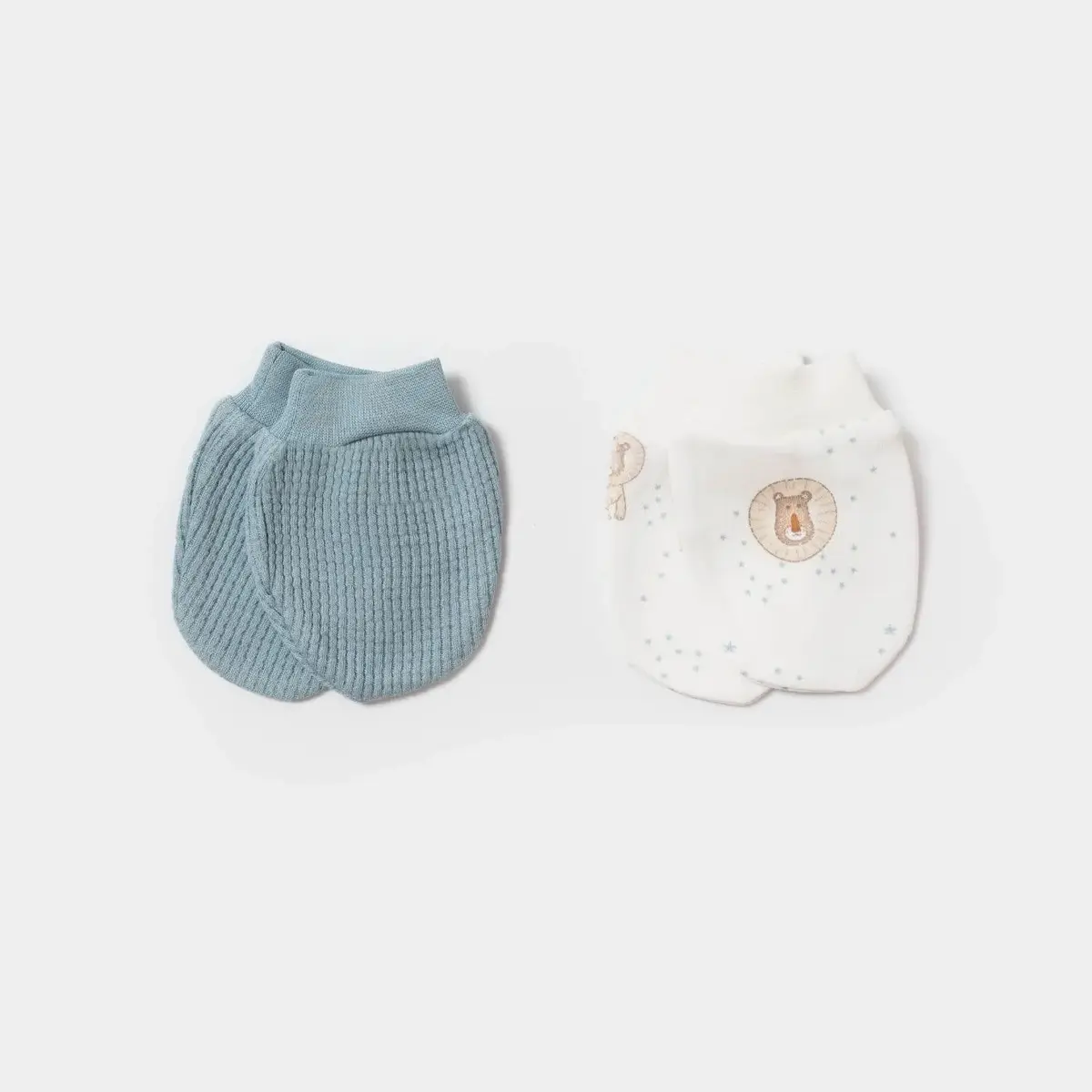 Bibaby Organik Eldiven 2li Brave Lion Ekru - Turkuaz Bibaby Organik Eldiven 2li Brave Lion Ekru - Turkuaz