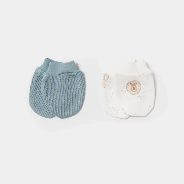 Bibaby Organik Eldiven 2li Brave Lion Ekru - Turkuaz