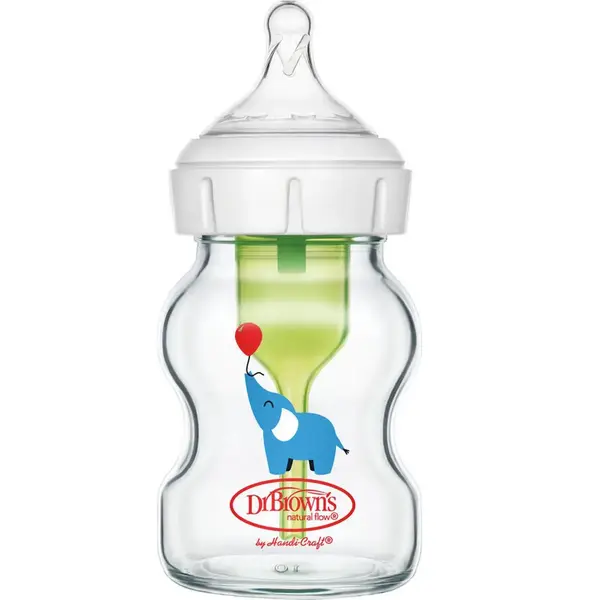 Dr Browns Geniş Ağız Anti-Kolik Options+ Desenli Cam Biberon Fil150 ml