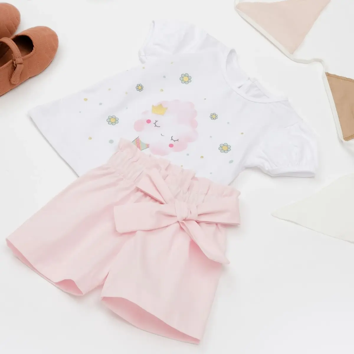 Bibaby 2li Takım Şortlu Funny Summer Beyaz