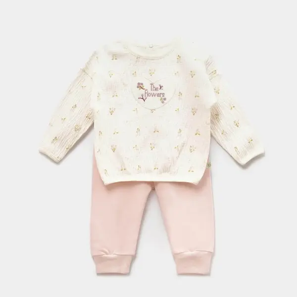 Bibaby Organik 2li Takım The Flowers Ekru - Pembe