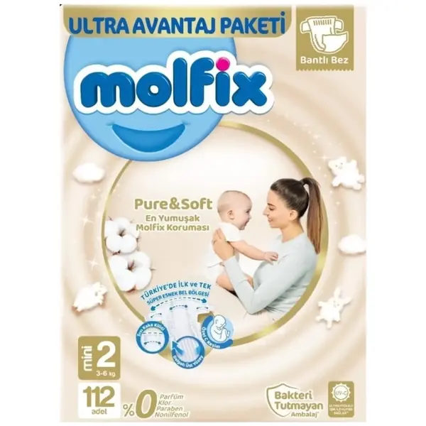 Molfix Pure&Soft Bebek Bezi 2 Beden Mini 112li Ultra Avantaj Paketi