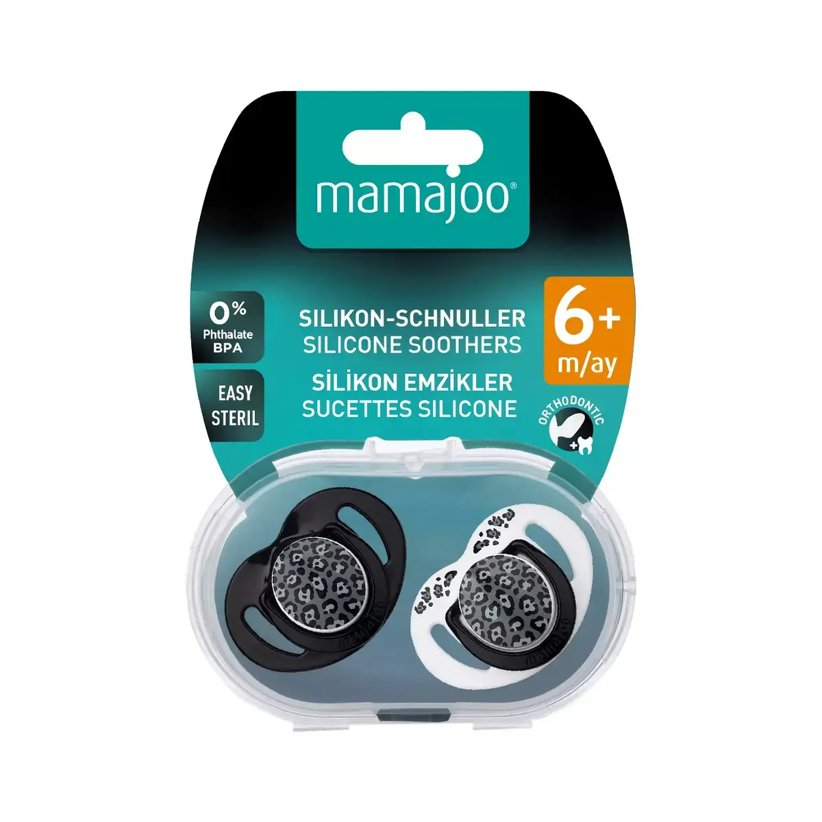 Mamajoo İkili Emzik & Sterilizasyon Saklama Kutusu 6+ Ay Antrasit Leopar