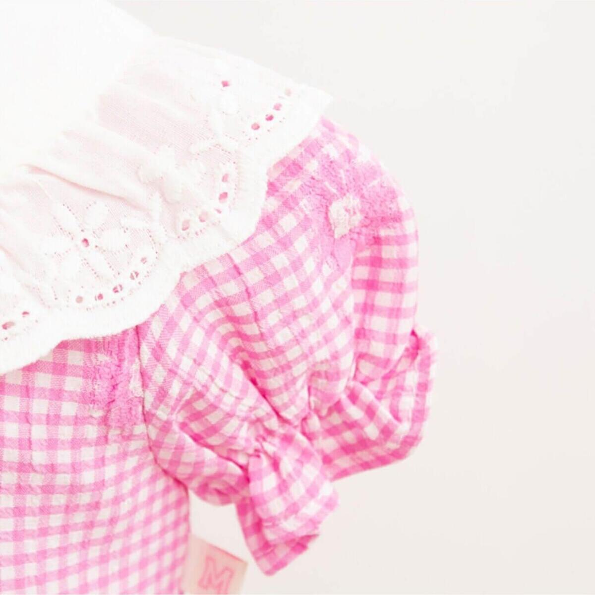 Mymio Elbise Bant Takım Çiçek Nakışlı Pembe