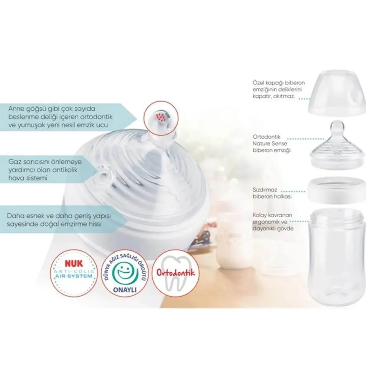 Nuk Silikon Emzikli Nature Sense PP Biberon 150 ml Yeşil