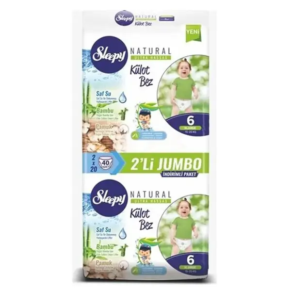 Sleepy Natural Külot Bebek Bezi 6 Beden Xlarge 15-25 kg 40lı Jumbo Paket