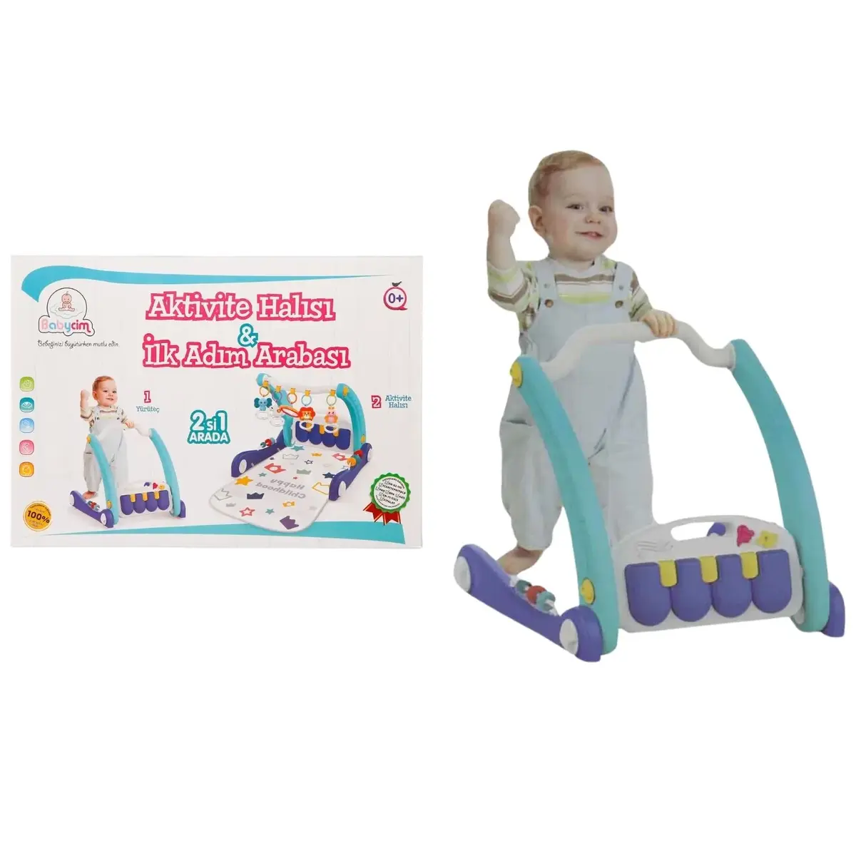 Babycim 2'si Bir Arada Aktivite Halısı&İlk Adım Arabası Mavi