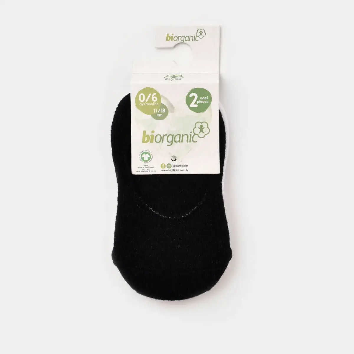 Bibaby Organik Babet Çorap 2li Basic Siyah - Beyaz