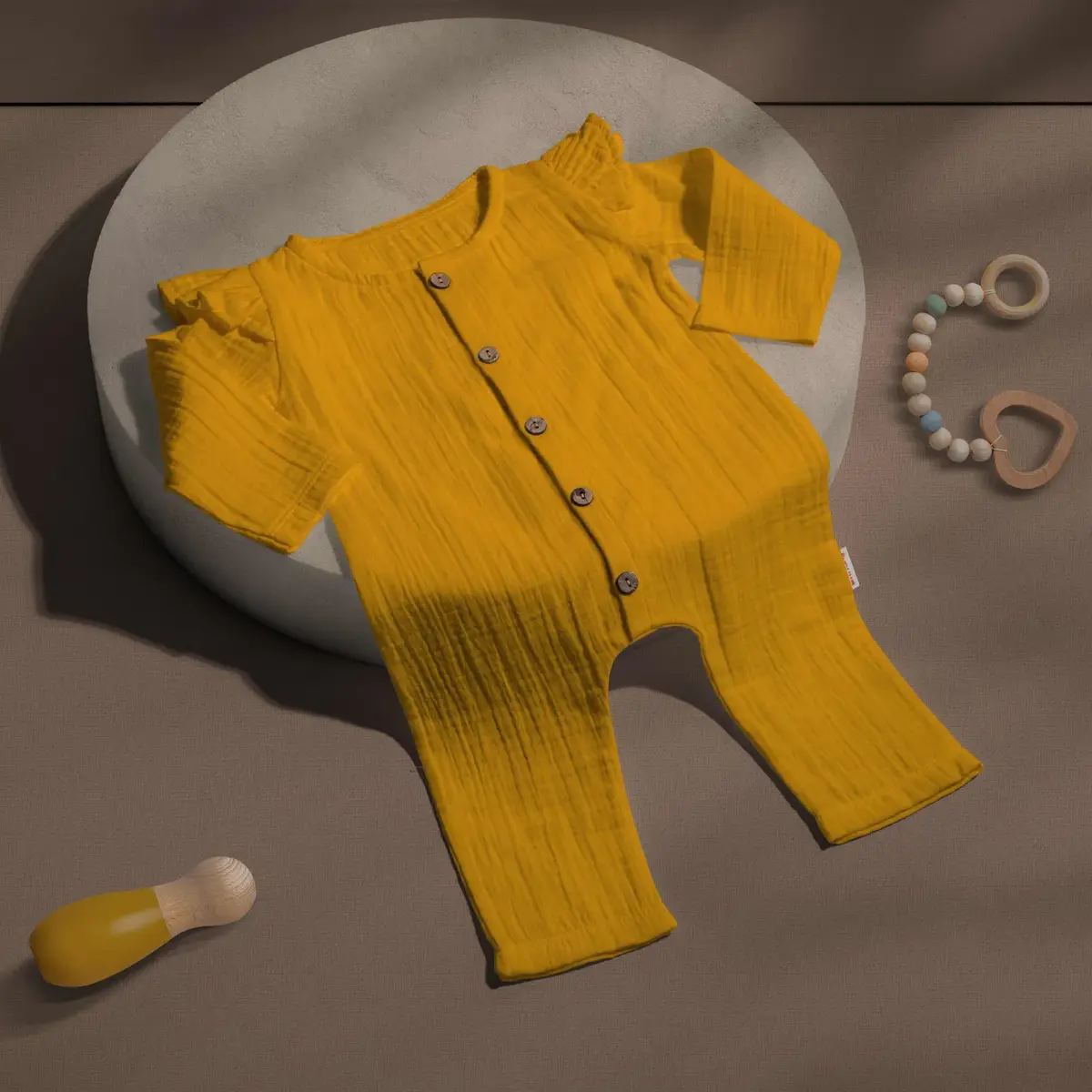 Tiffany Tulum Uzun Kol Fırfırlı Çift Kat Müslin Safran Tiffany Tulum Uzun Kol Fırfırlı Çift Kat Müslin Safran