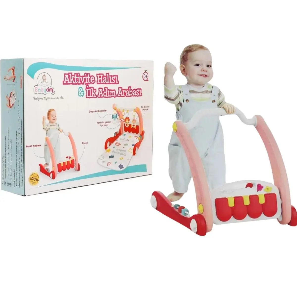 Babycim 2'si Bir Arada Aktivite Halısı&İlk Adım Arabası Pembe