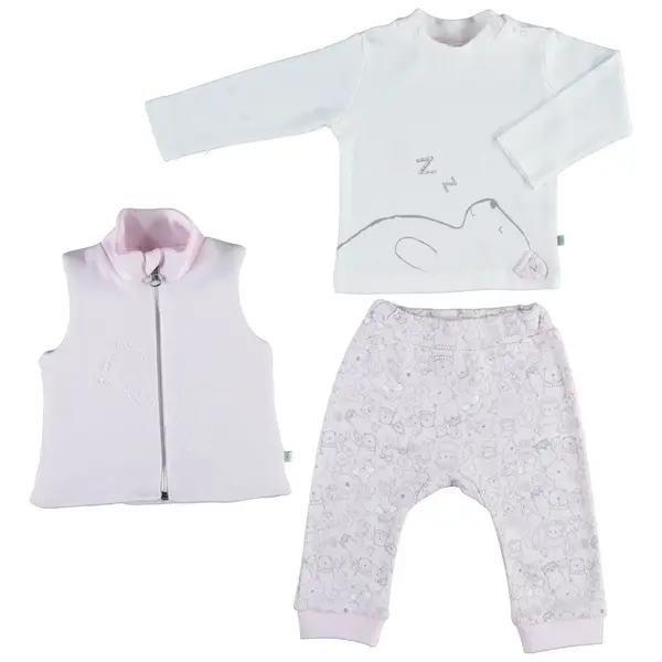 Bibaby Organik 3lü Takım Lady Animals Ekru - Pembe