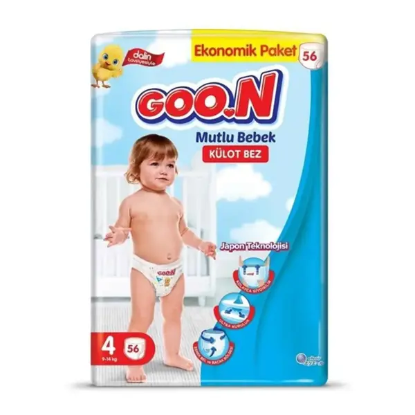 Goon Mutlu Bebek Külot Bebek Bezi 4 Beden 9-14 Kg 56lı Süper Jumbo Paket