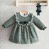 Miomini Elbise Saç Bantlı Simli Ekose Fırfırlı Robalı Yeşil