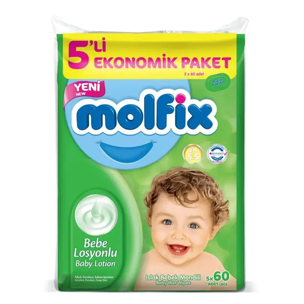 Molfix Bebe Losyonlu Islak Mendil 5x60lı Ekonomik Paket