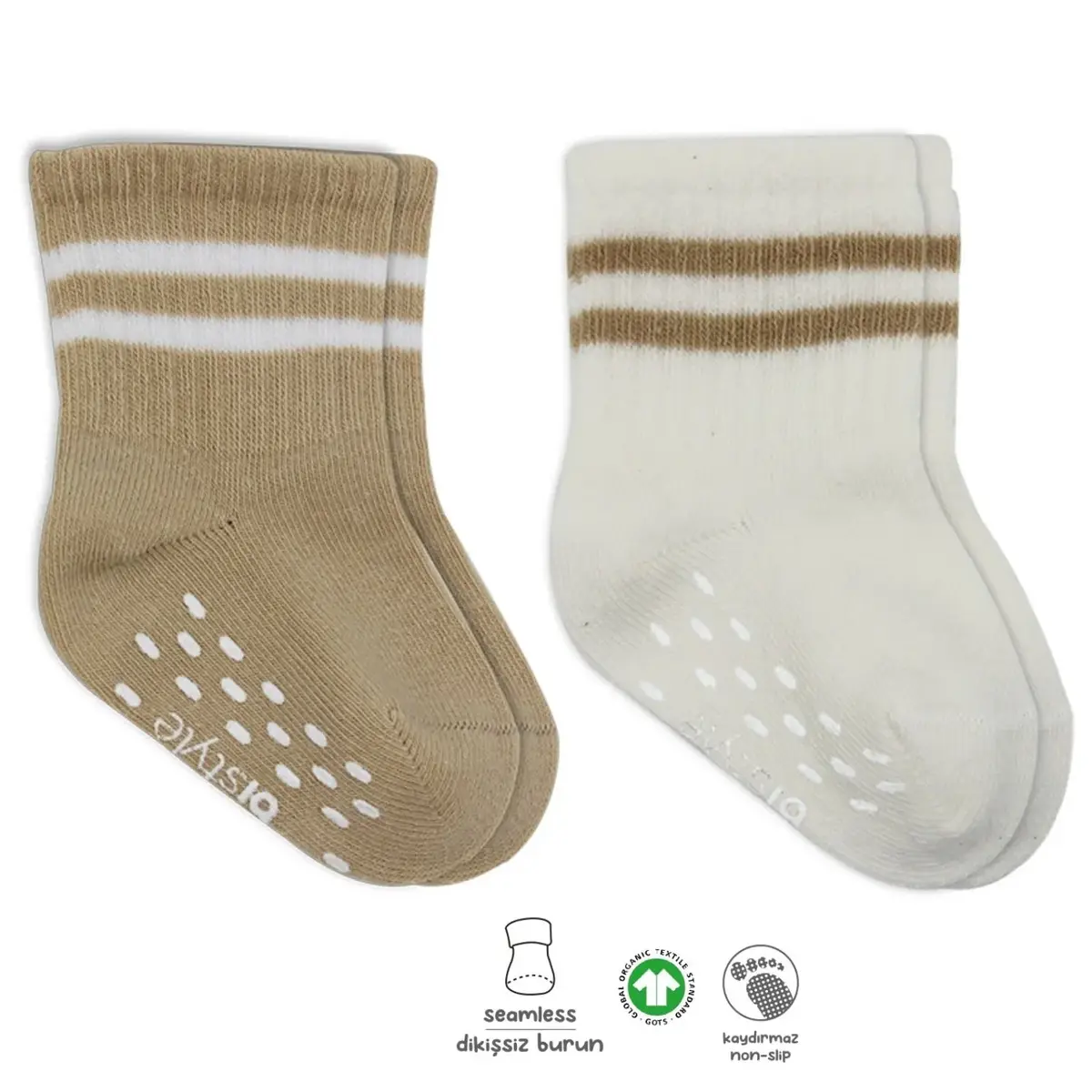 Bibaby Çorap Soket 2li Kaymaz Çemberli Bistyle Bej - Ekru