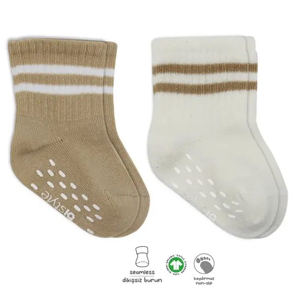 Bibaby Çorap Soket 2li Kaymaz Çemberli Bistyle Bej - Ekru