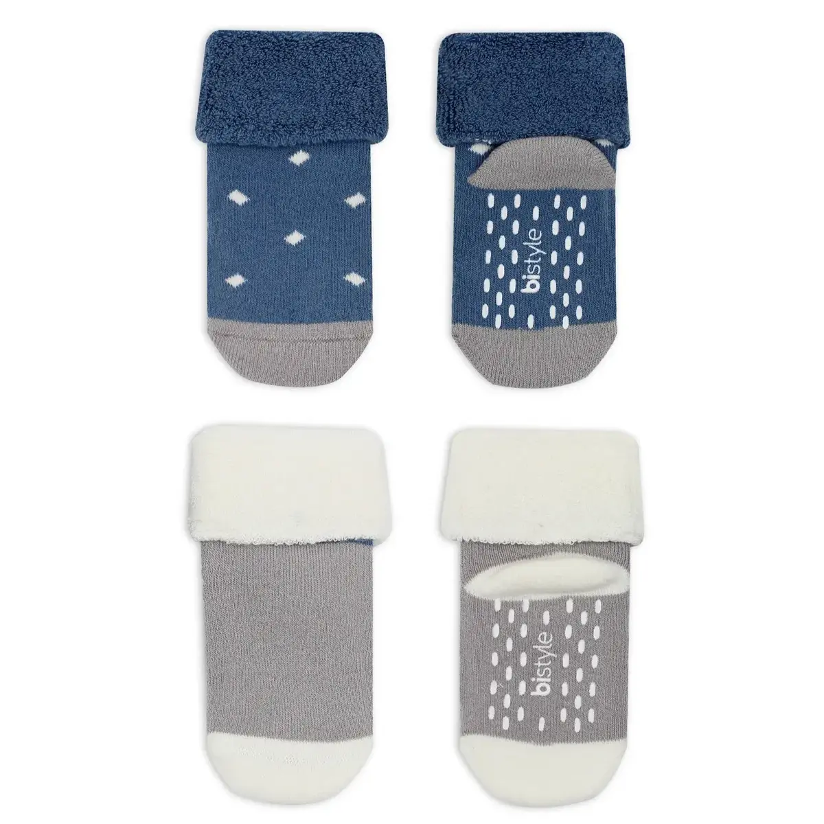 Bistyle Çorap Soket Havlu 2li Kaymaz Point Boy İndigo - Gri