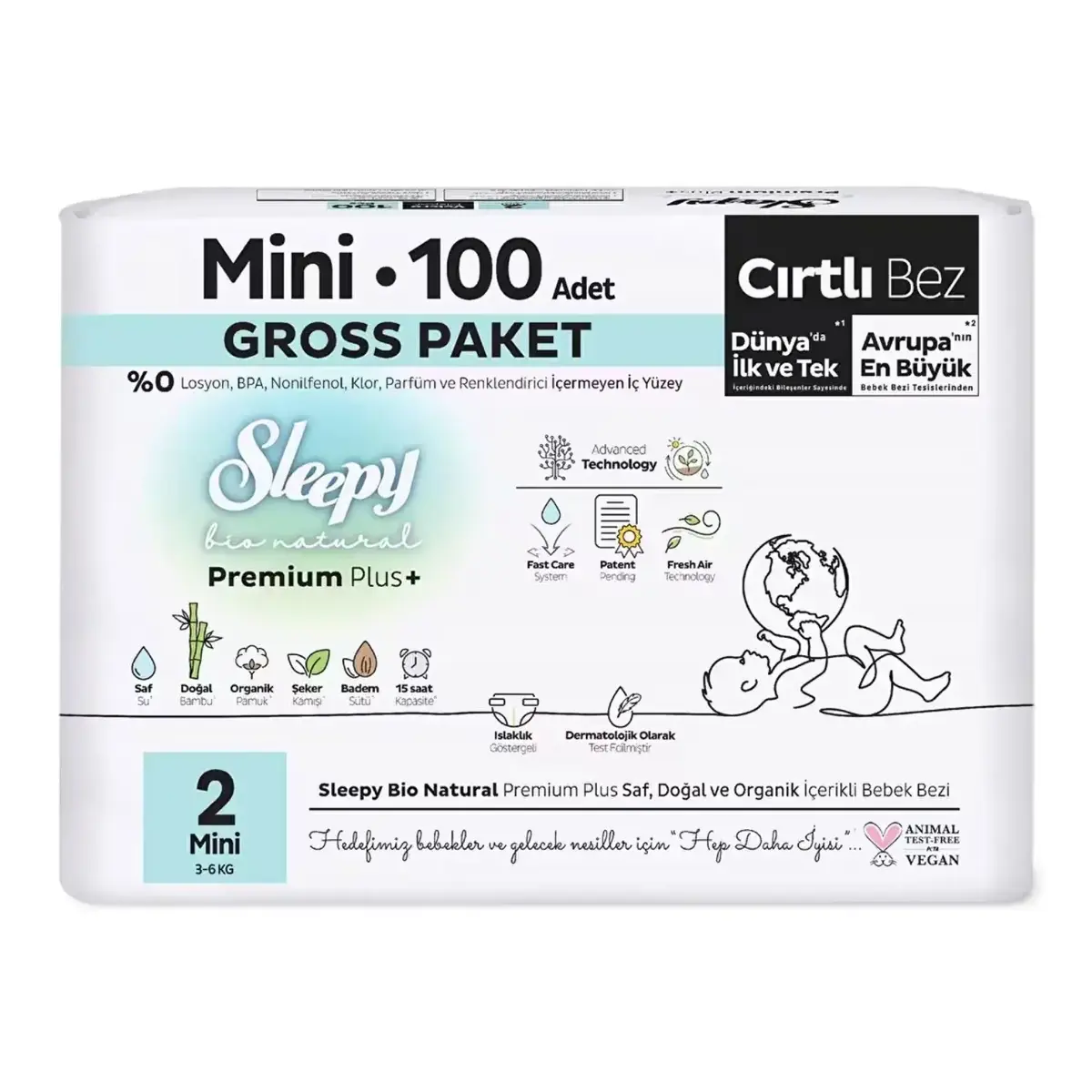 Sleepy Bebek Bezi Bio Natural 2 Numara Mini 100lü Gross Paket