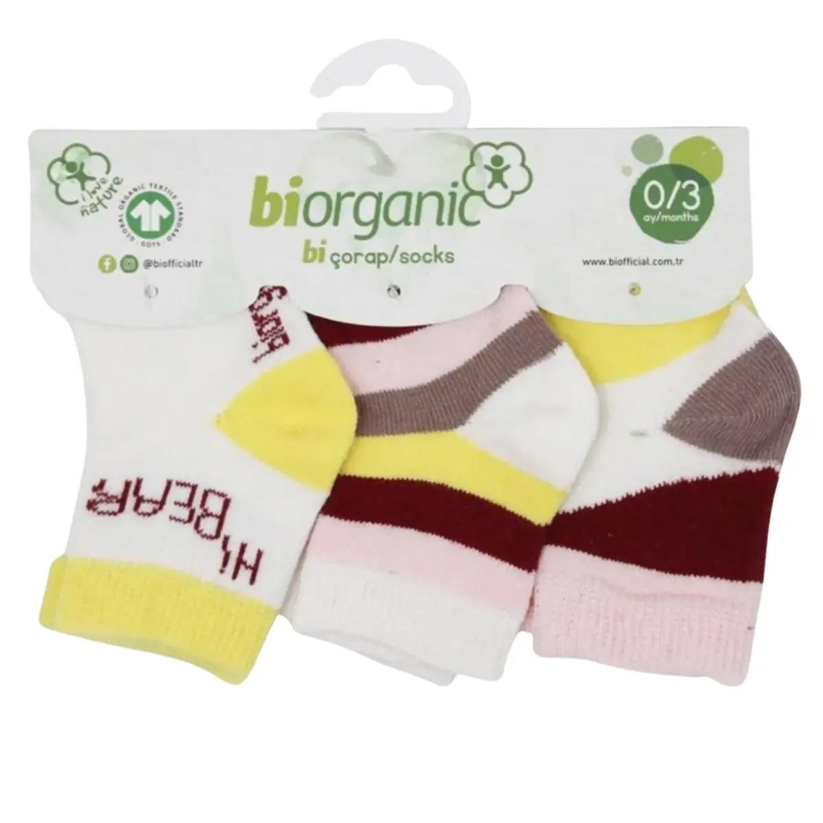 Bibaby Organik Çorap Soket 3lü Hi Bear Somon Bibaby Organik Çorap Soket 3lü Hi Bear Somon