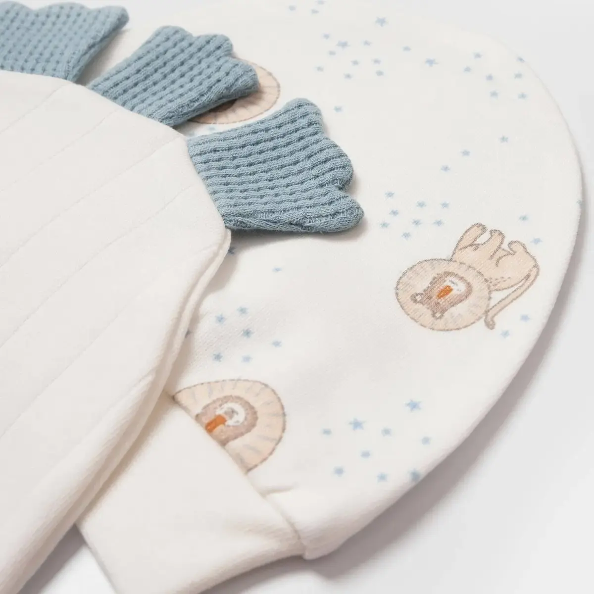 Bibaby Organik Şapka 2li Brave Lion Ekru - Turkuaz