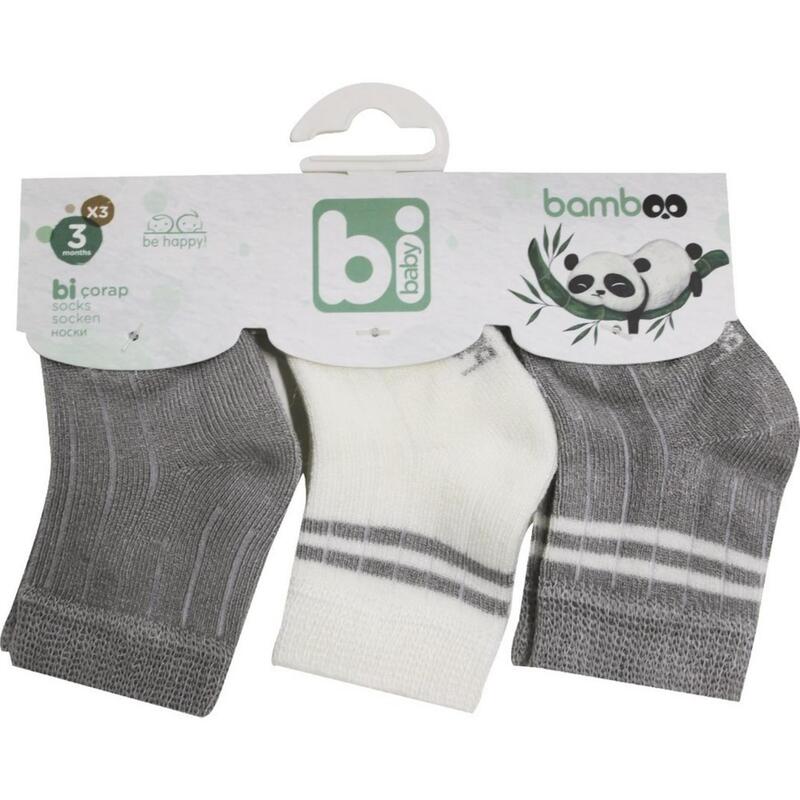 Bibaby Çorap Soket 3lü Derby Bamboo Gri