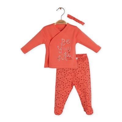 Bibaby Organik Zıbın Takımı 3lü Lee Leopar Nar Çiçeği - Ekru