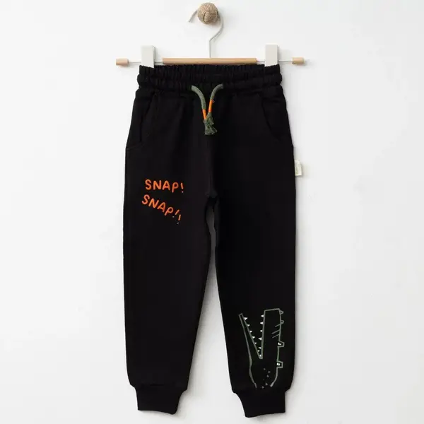 Bebolly Eşofman Altı Snap Baskılı Siyah