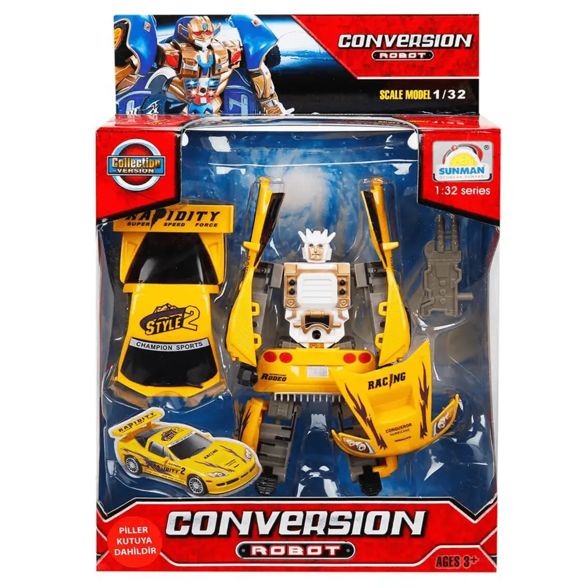 Sunman Robot Araca Dönüşebilen Sesli ve Işıklı  1/32
