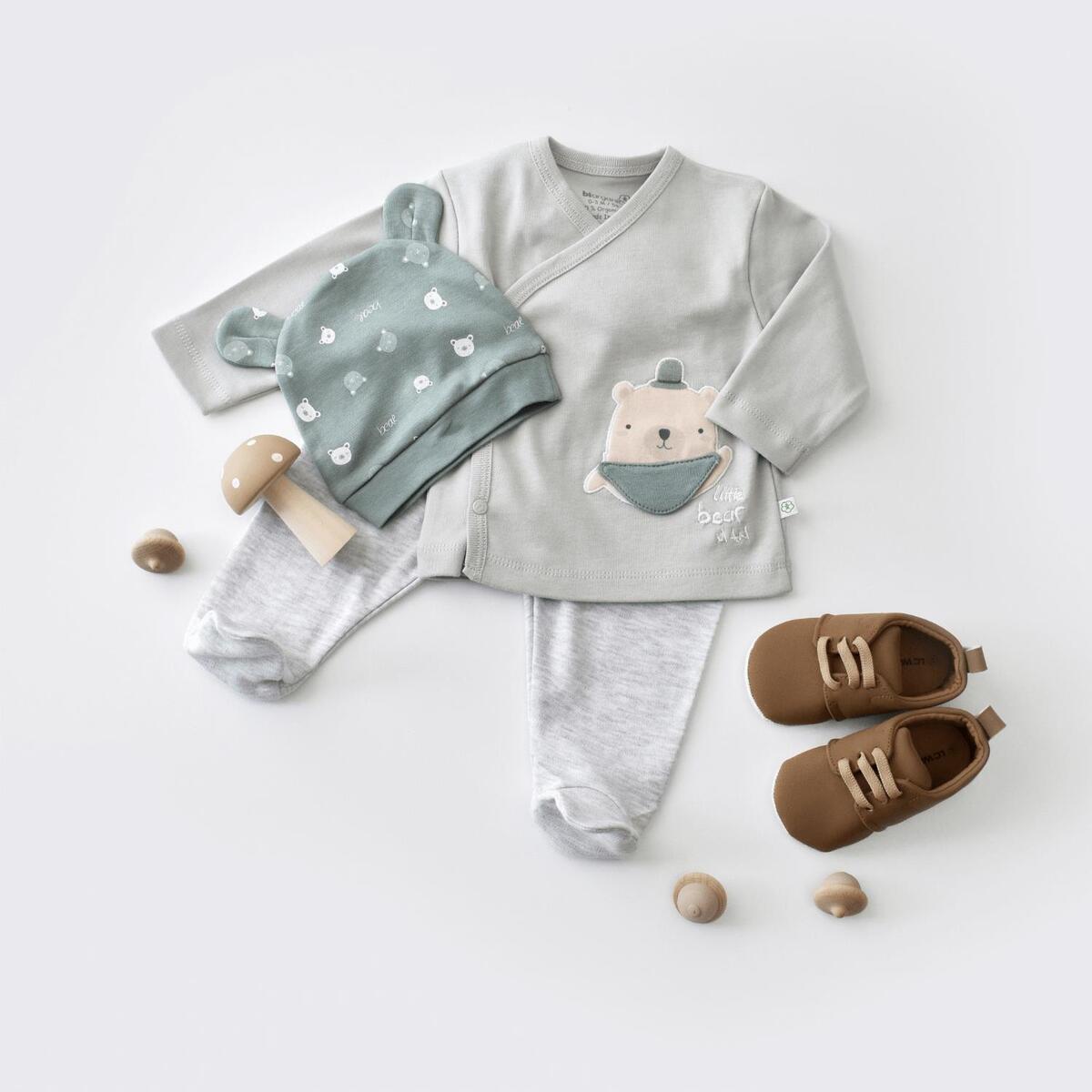 Bibaby Organik Zıbın Takımı 3lü Hug Me Bear Kar Melanj