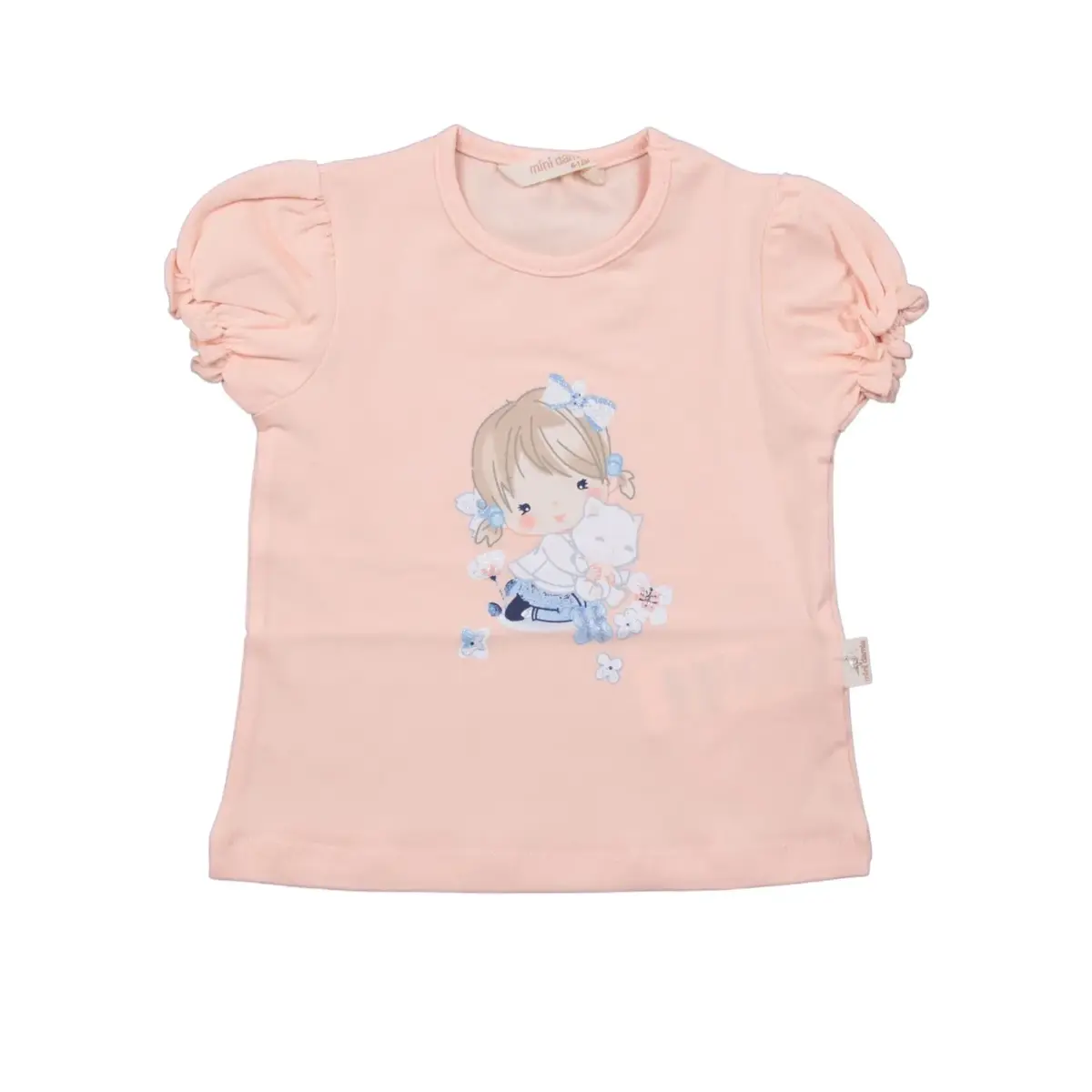 Mini Damla T-Shirt Kedili Kız Somon Mini Damla T-Shirt Kedili Kız Somon