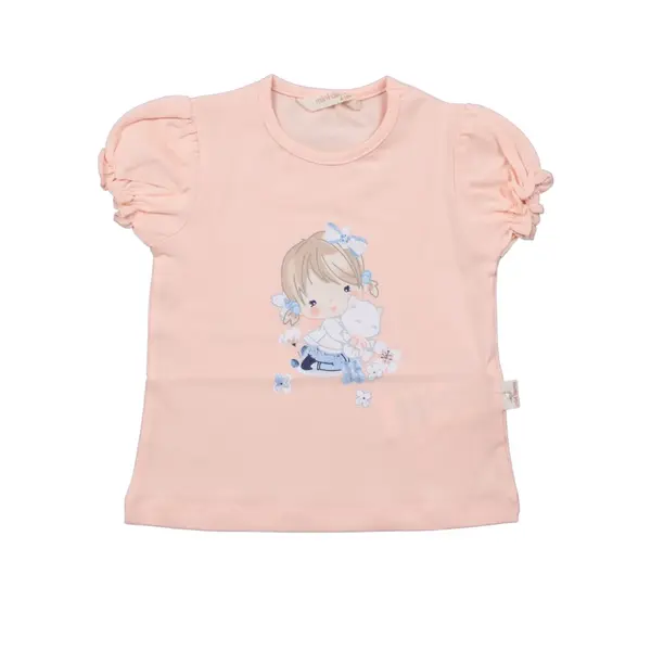Mini Damla T-Shirt Kedili Kız Somon