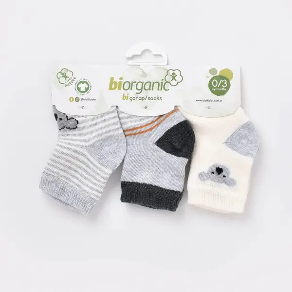 Bibaby Organik Çorap Soket 3lü Koala Gri