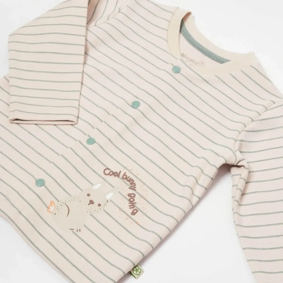 Bibaby Organik Pijama Takımı Cool Lines Bunny Bej - Hardal