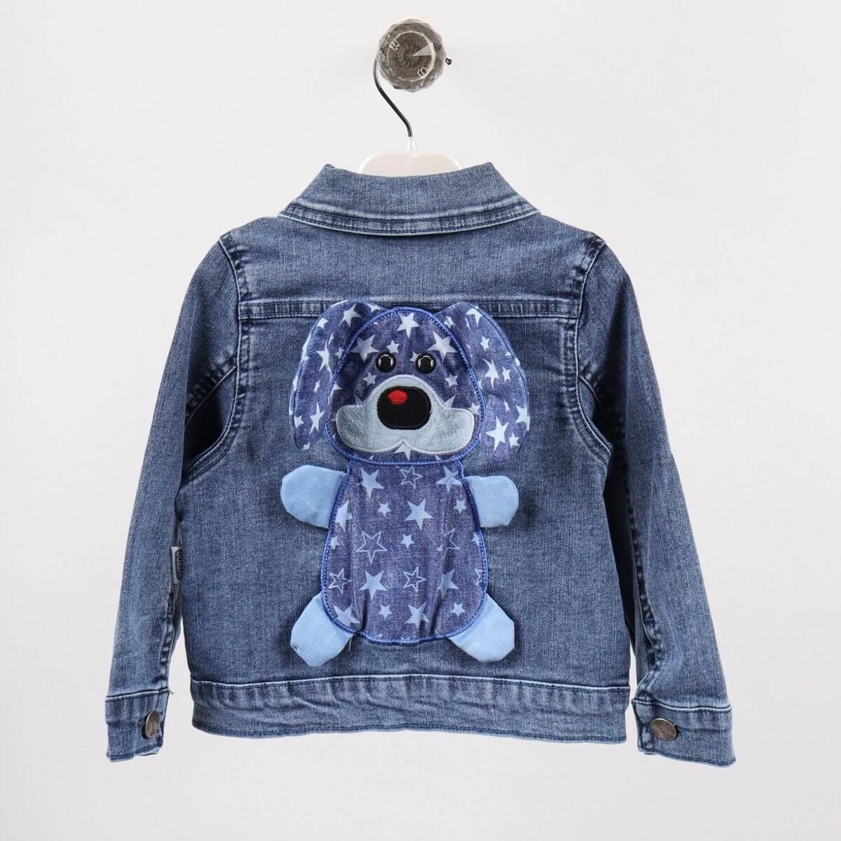 Overdo Ceket Köpek Nakışlı Kot Mavi Denim