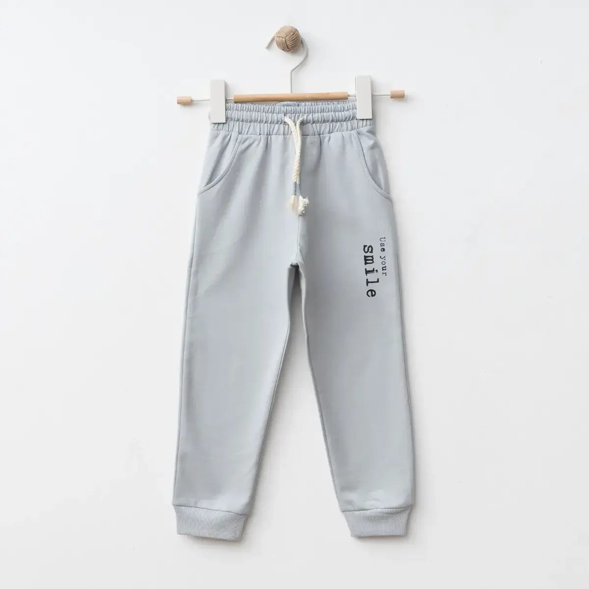 Bebolly Eşofman Altı Smile Baskılı Boyalı Gri