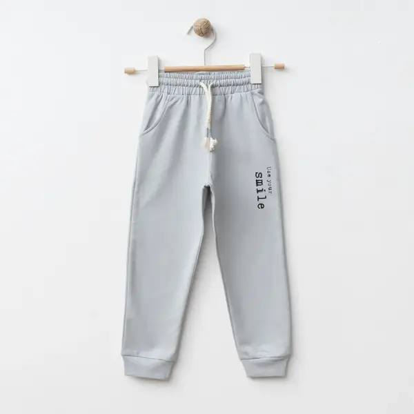 Bebolly Eşofman Altı Smile Baskılı Boyalı Gri