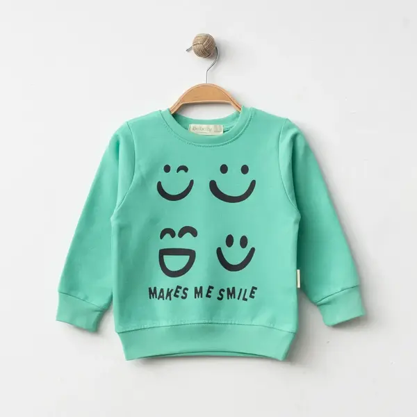Bebolly Sweatshirt Makes Me Smile Baskılı  Mint