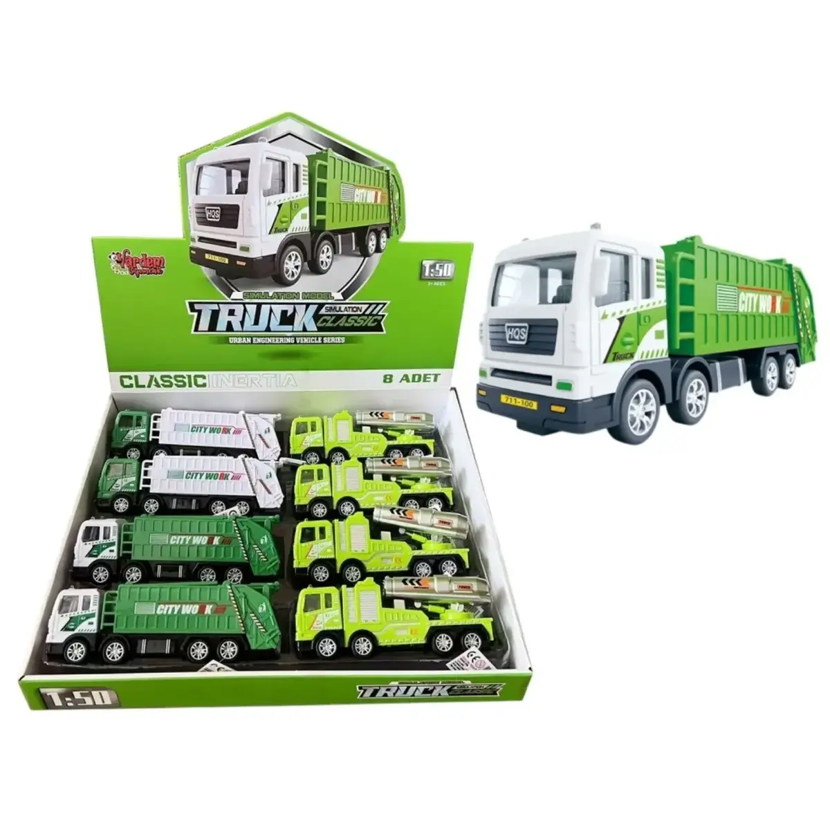 Vardem Sürtmeli Yeşil Çöp Kamyonu 1:50 