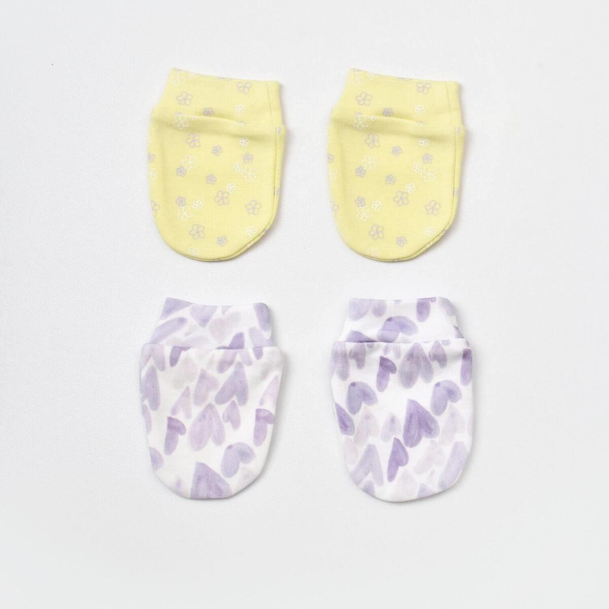 Bibaby Organik Eldiven 2li Love You Baby Yellow Lavender