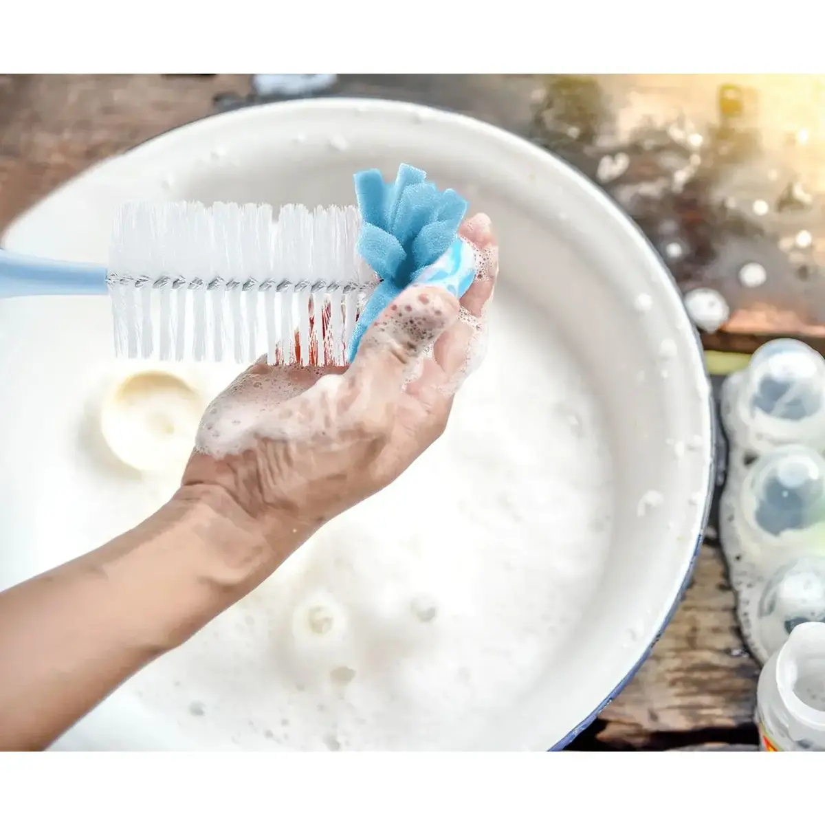 Babyjem Süngerli Biberon Temizleme Fırçası Mavi