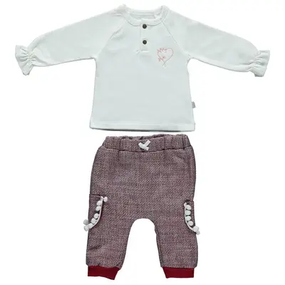 Bebetto 2li Takım Pantolonlu Dokuma Pure Baby Bordo