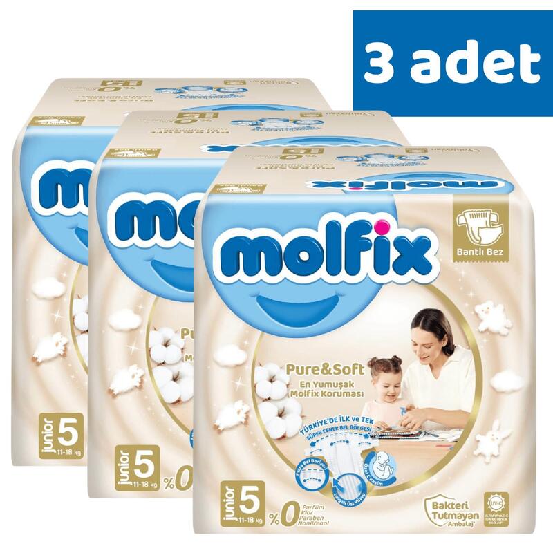 Molfix Pure&Soft Bebek Bezi 5 Beden Junior 66Lı Ultra Avantaj Paketi x3