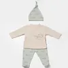 Bibaby Organik Zıbın Takımı 3lü Waffle I Love My Mama Bej - Mint