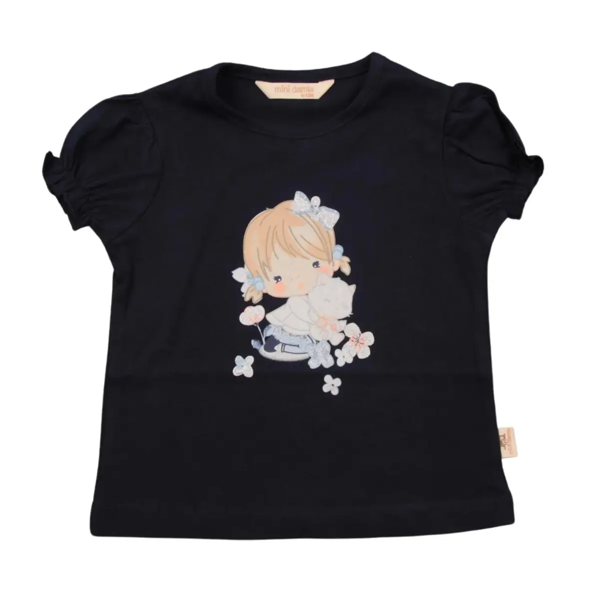 Mini Damla T-Shirt Kedili Kız Lacivert Mini Damla T-Shirt Kedili Kız Lacivert