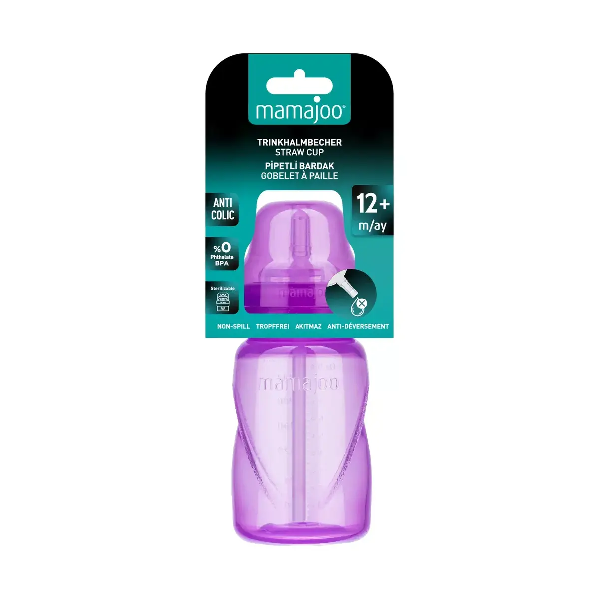Mamajoo Akıtmaz Pipetli Bardak 270 ml Mor